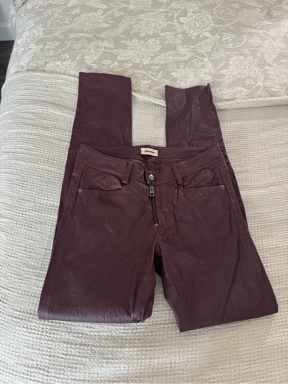 Zadig & Voltaire Burgundy Coated Skinny Jeans